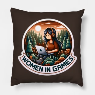 Women in Games Outdoor- Nature's Gamer Girl Pillow