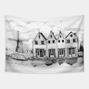 Volendam Windmill Netherlands Travel Art Tapestry