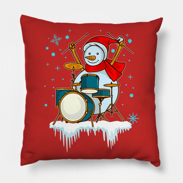 Christmas Snowman Drummer Drums Drumming Percussion Pillow by E