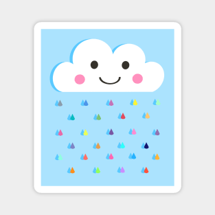 Rainbow Raindrops, Happy Rain Cloud, on Blue Magnet