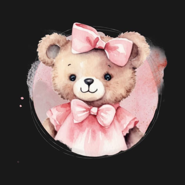 Cute Teddy Bear Baby Girl With A Pink Bowtie by Alienated