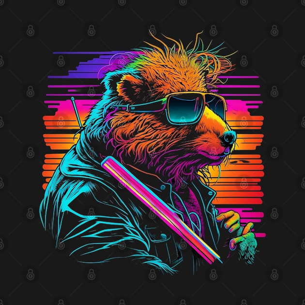 Capybara In Sunglasses Retro 80s Synthwave Rodent by JB.Collection