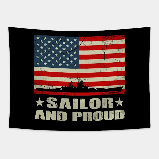 Sailor and Proud American Flag Design Tapestry by NicGrayTees