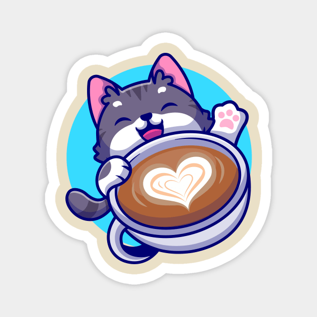 Cute Cat With Coffee Cup Cartoon Magnet by Catalyst Labs