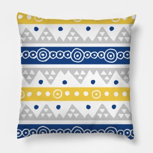 Blue Yellow Hand Drawn Tribal Pettern Pillow