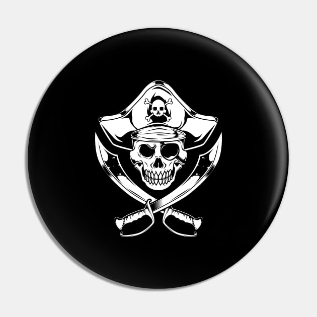 Pirate flag with sabers and skull - Pirate Pin by Modern Medieval Design