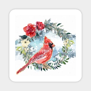 Winter cardinal wreath snowy scene Magnet