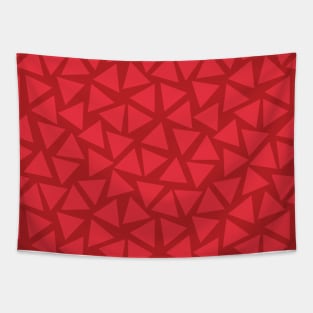 Red triangles randomly placed. Scattered light red triangles on a dark red background. Geometric pattern. Tapestry