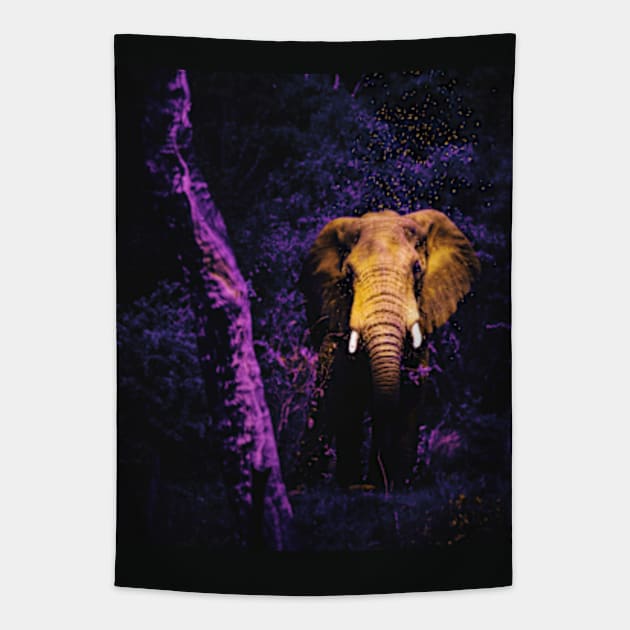 Golden Elephant in a dark forest Tapestry by Frajtgorski