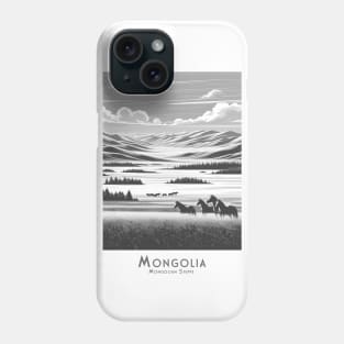 Serene Mongolian Steppes - Horses in Mongolia - black and white Phone Case
