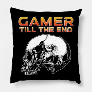 Gamer Till The End Side Skull Orange Pillow