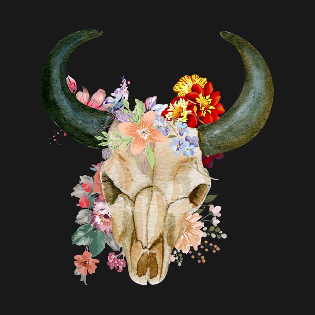 Skull and flowers by Psychodelic Goat