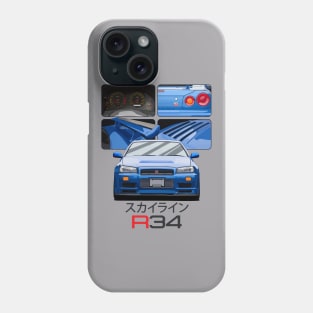 Skyline GTR R34 Blue Drawing Vector Phone Case