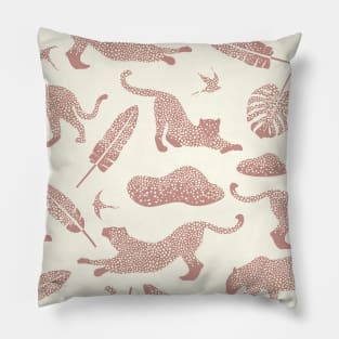 Blush Safari / Wild Cats, Monstera and Birds Pillow