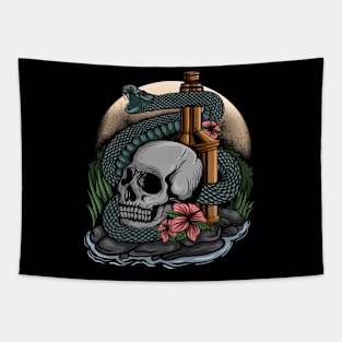 Skull and Snake Vintage Illustration Tapestry