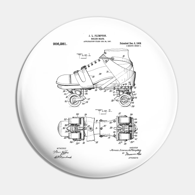 Roller Skates Patent - Derby Fan Skater Art - White Pin by patentpress