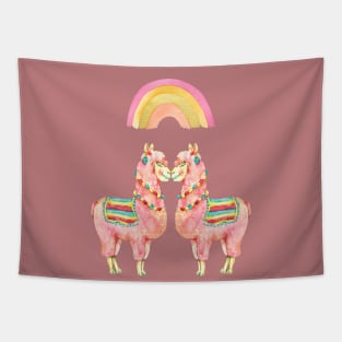 Pink Llama Lovers Kiss Tapestry