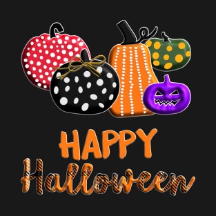 Pumpkin Happy Halloween violet orange black green dots ribbon 3D tridimensional 315 T-Shirt