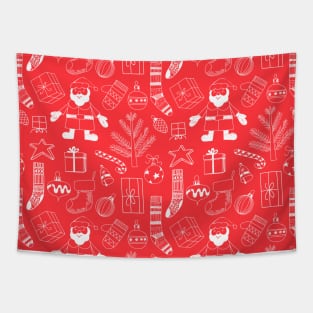 Doodle Christmas pattern red Tapestry