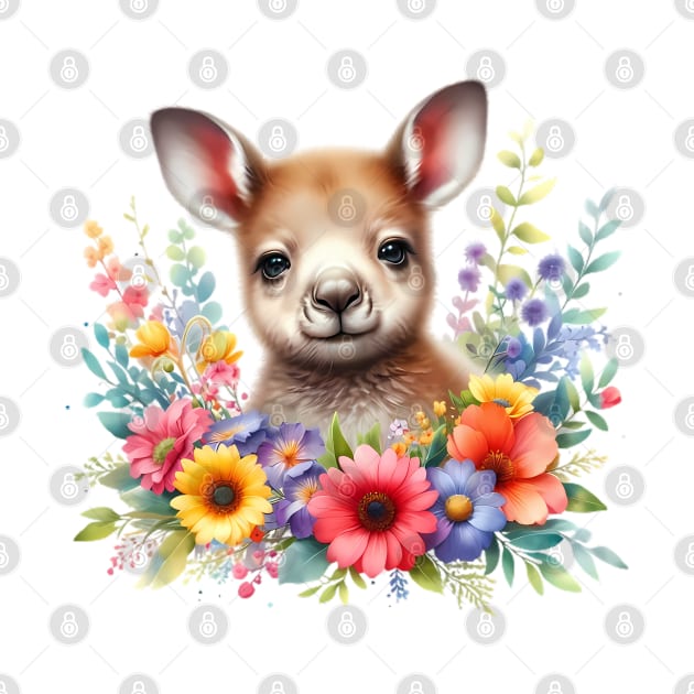 A baby kangaroo decorated with beautiful colorful flowers. by CreativeSparkzz