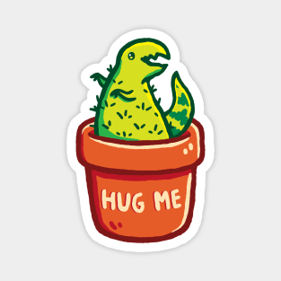 Cute T-Rex Dinosaur Cactus in a Planter & Hug Me Typography Magnet