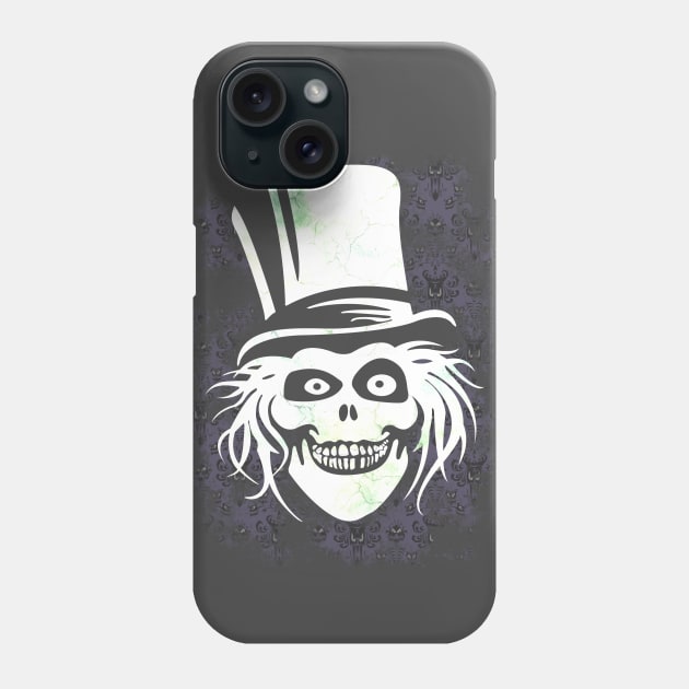 Hatbox Ghost With Grungy Haunted Mansion Wallpaper Phone Case by wyckedguitarist