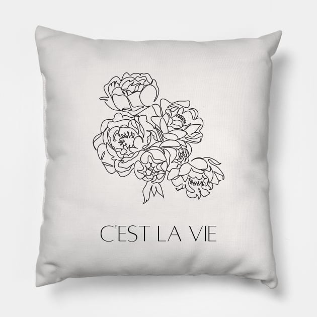 C'est la Vie - Minimalist French Quote and Flowers Pillow by From Mars