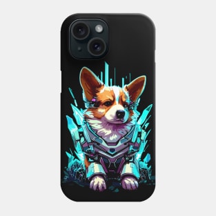 Cyber blue neon robot corgi Phone Case