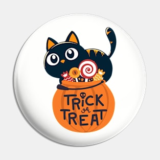 Cute Black Cat Lover Trick or Treat Funny Women Men Kids Pin