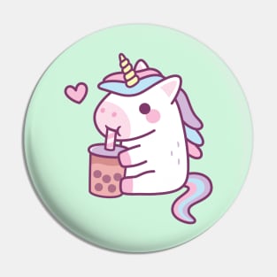 Cute Little Unicorn Loves Drinking Bubble Tea Pin