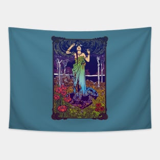 Art Nouveau Lady (green/blue/pink) Tapestry