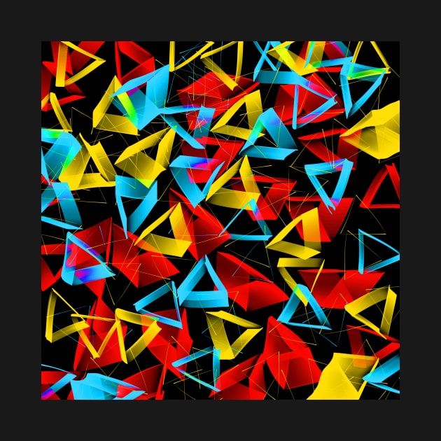 3D Red Yellow Blue Triangles on Black Abstract by Klssaginaw