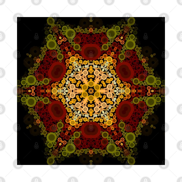 Dot Mandala Flower Yellow Red and Black by WormholeOrbital