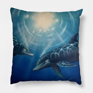 Dolphins playing underwater Pillow