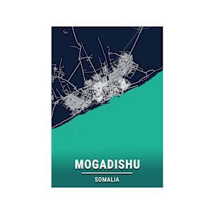 Mogadishu Blue Dark Color City Map T-Shirt