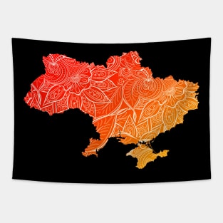 Colorful mandala art map of Ukraine with text in red and orange Tapestry