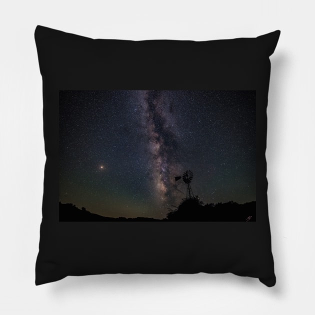 Windmill, Mars and the Milky Way Pillow by Sidetrakn