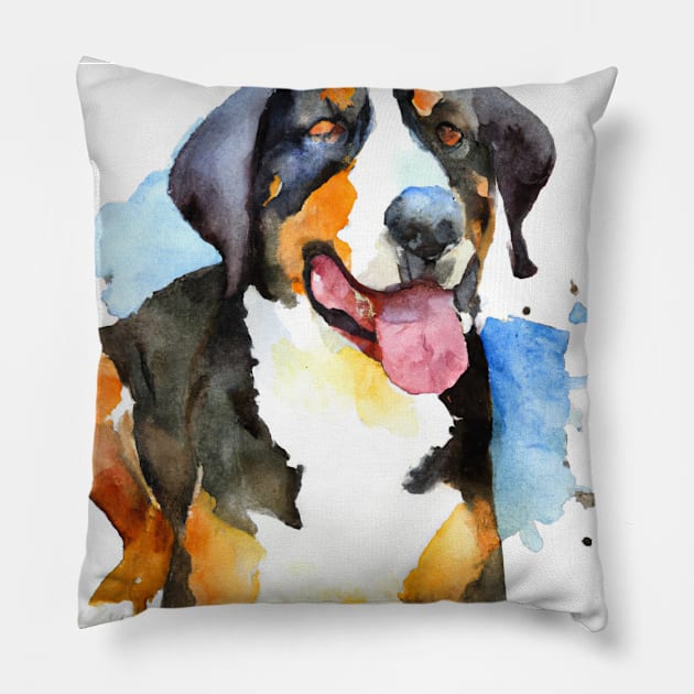 Watercolor Greater Swiss Mountain Dog - Dog Lovers Pillow by Edd Paint Something