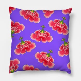 Chinese Vintage Pink and Red Flowers with Deep Purple- Hong Kong Traditional Floral Pattern Pillow