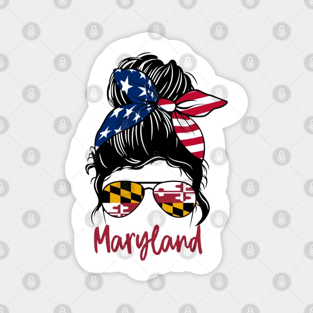 Maryland girl Messy bun , American Girl , Maryland Flag Magnet by JayD World