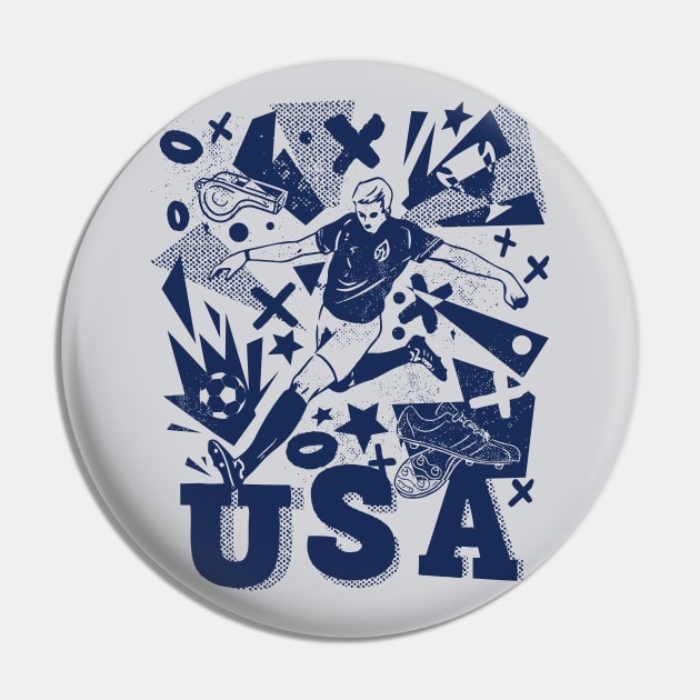 Vintage United States Soccer Player 2022 Grunge Football Pin by SLAG_Creative