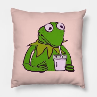 kermit the frog drinks a glass of milk / the muppets meme Pillow