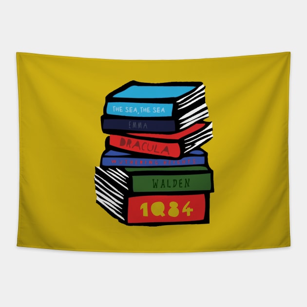 Classic Book Stack Tapestry by louweasely