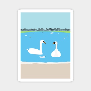 Round Pond Swans, Kensington Gardens, London, England Magnet