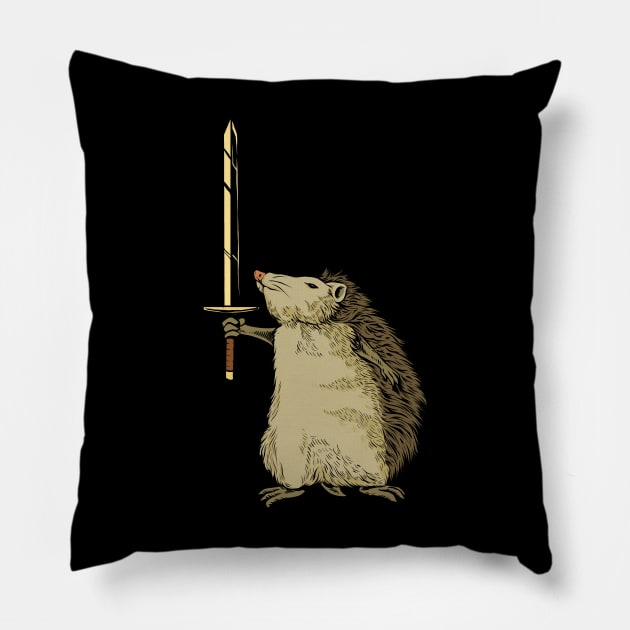 Mighty hedgehog with long sword Pillow by Modern Medieval Design