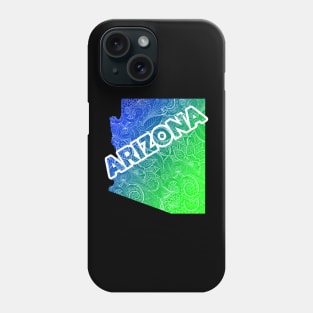 Colorful mandala art map of Arizona with text in blue and green Phone Case