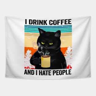 I Drink Coffee and I Hate People Cat Tapestry