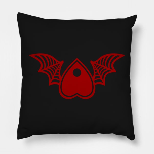 Planchette with Wings - Red on Black Pillow by AliceQuinn