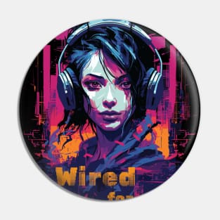 Cyberpunk Woman in Headphones listening to music Pin