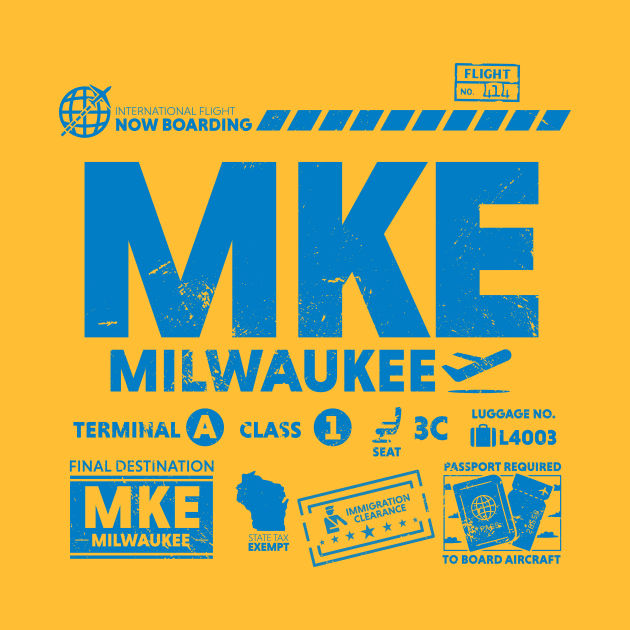 Vintage Milwaukee MKE Airport Code Travel Day Retro Travel Tag Wisconsin by Now Boarding